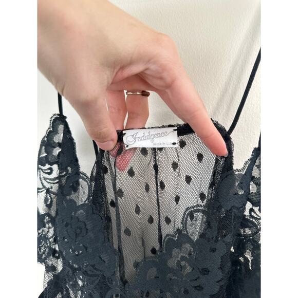 NWT Vintage Indulgence Black Sheer Lace Polka Dot Floral Ribbon Night Slip Dress - Picture 7 of 12